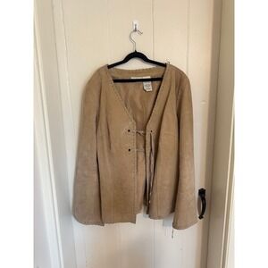 Vintage 2000s 90s Suede Leather Whipstitch Tie Front Jacket Tan